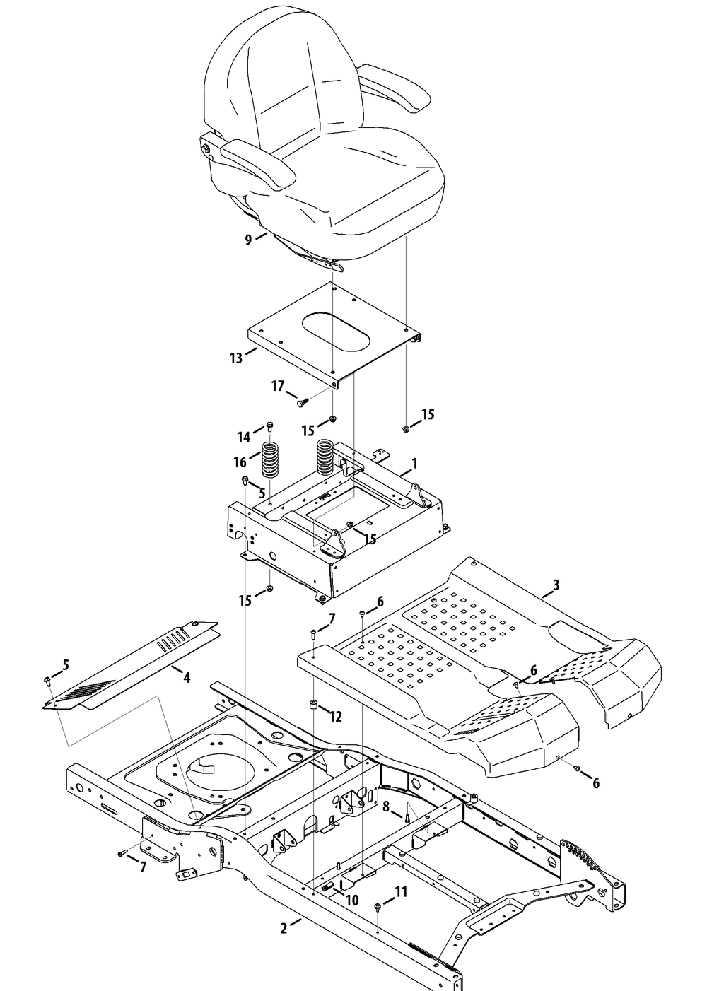 Seat And Frame Diagram and Parts List for Z-FORCES60 (53BH5FJD-53BH5FJD050)(2013) Cub Cadet Lawn Tractor
